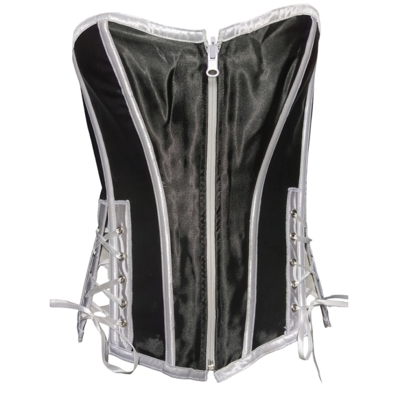 NEW- 2 In 1 Black and White Satin Reverse Corset Size M - Picture 2 of 12